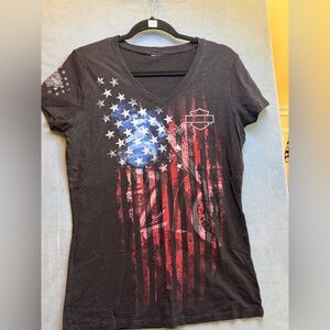 Harley-Davidson Women's Black Tee with Flag Design